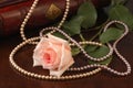 Pink rose and pearl beads Royalty Free Stock Photo