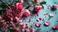 pink rose petals on the ground pink rose in the garden pink rose petals Royalty Free Stock Photo