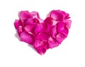 Pink rose petals heart on white background Royalty Free Stock Photo