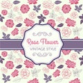 Pink Rose and purple leaf vintage pattern vector design