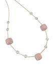 Pink rose quarts and diamond cushion cut necklace