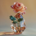 Pink Rose in Crystal Vase With Leaves Royalty Free Stock Photo