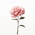 Minimalist Pink Rose On White Background: Realistic Surrealism Art