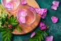 Pink rose water, summer healthy drink Royalty Free Stock Photo