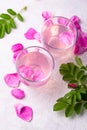 Pink rose water, summer healthy drink Royalty Free Stock Photo