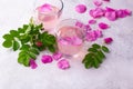 Pink rose water, summer healthy drink Royalty Free Stock Photo