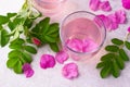 Pink rose water, summer healthy drink Royalty Free Stock Photo