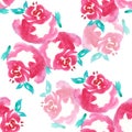 Pink rose , watercolor, pattern seamless, handmade Royalty Free Stock Photo