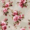 Pink Roses on Abstract Wave Background - Elegant Floral Pattern Design. Royalty Free Stock Photo