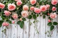 Pink Roses Adorning White Fence Royalty Free Stock Photo