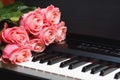 Pink roses bouquet on digital piano keys Royalty Free Stock Photo