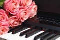 Pink roses bouquet on digital piano keys Royalty Free Stock Photo