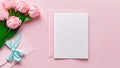 Pink roses bouquet, letter envelop and blank white paper page sheet mock-up. Flowers design template in elegant pastel colors. Royalty Free Stock Photo