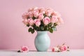 Pink roses bouquet in white vase. Flowers still life in elegant pastel colors. Floral composition Royalty Free Stock Photo