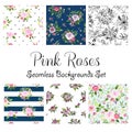 Pink roses bouquets pattern set, pink roses collection, six tiles set, varied patterns