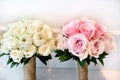 Pink roses and cream roses wedding bouquet of the bride and bridesmaids Royalty Free Stock Photo