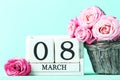 Pink roses with cube calendar Royalty Free Stock Photo