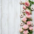 Pink roses and donuts isolated on transparent background Royalty Free Stock Photo