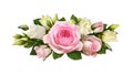 Pink roses and eustoma (Lisianthus) flowers in a floral arrangement isolated