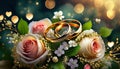 pink roses with golden rings and bokeh effect Royalty Free Stock Photo