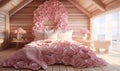 pink roses and heart made from rose petals on a wooden bed Royalty Free Stock Photo