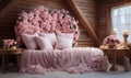 pink roses and heart made from rose petals on a wooden bed Royalty Free Stock Photo