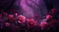 pink roses in a mysterious dark forest Royalty Free Stock Photo