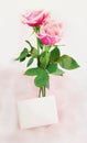 Pink Roses and Note Royalty Free Stock Photo