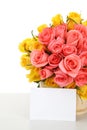 Pink roses with note paper Royalty Free Stock Photo