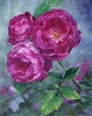 Pink roses - oil on canvas