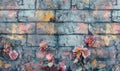 Pink roses on old white brick wall background with grunge texture. Copy space for text Royalty Free Stock Photo