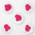 Pink roses with paper snowflakes and pearls beads pecomposition on white background. Heart symbol. Romantic background . St Royalty Free Stock Photo