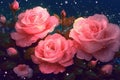 Pink Roses Are Shown Under Pink Star Lights. Generative AI