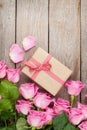 Pink roses and valentines day gift box Royalty Free Stock Photo