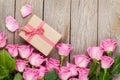 Pink roses and valentines day gift box Royalty Free Stock Photo