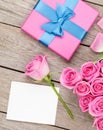 Pink roses and valentines day greeting card or photo frame and g Royalty Free Stock Photo