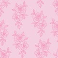 Pink roses vector pattern, with hand drawn rose elements, floral background