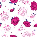 Pink roses on white background seamless