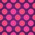 Pink Round Flower on Dark Violet Seamless Pattern