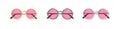 Pink Round Golden, Silver and black frame glasses set isolated, Transparent Sunglasses Accessory. Optics lens vintage