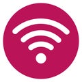 Pink round icon and Wifi signal sign. Vector illustration