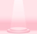 Pink round pedestal podium and soft light.Love valentines day concept.The light shines down below.3D illustration