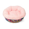 Pink round small dog cat bed for indoor pets isolated on white backgroud Royalty Free Stock Photo