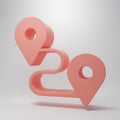 Pink Route location icon isolated on pink background. Map pointer sign. Concept of path or road. GPS navigator Royalty Free Stock Photo