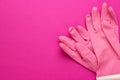 Pink rubber cleaning gloves