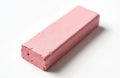 Pink rubber eraser isolated on white background. Soft rectangular office supply for mistake correction. Stationery item for Royalty Free Stock Photo