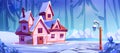 Pink rural house on forest glade near frozen lake Royalty Free Stock Photo