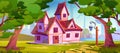 Pink rural house on forest glade near lake Royalty Free Stock Photo