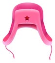 Pink Russian winter hat with earflap with red star. Football fan accessory Royalty Free Stock Photo