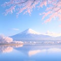 Pink Sakura Blossoms at Mount Fuji Horizon, Japan Royalty Free Stock Photo